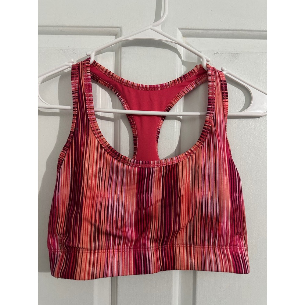 Balance Collection Sports Bra Pink Stripe Racerback Athletic Women's Size L 36C